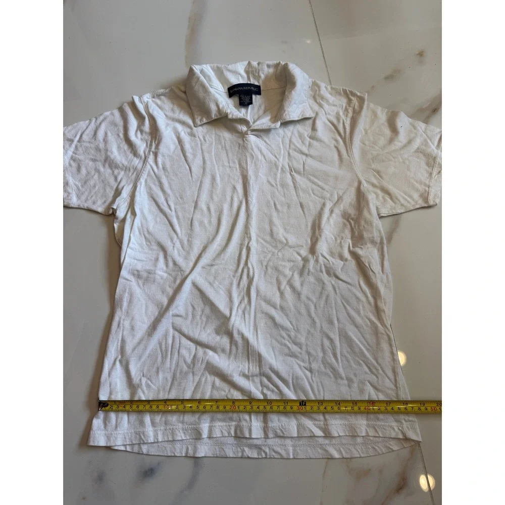 Banana Republic Mens White Short‎ Sleeve Polo Shirt Cotton Nylon Blend Size S